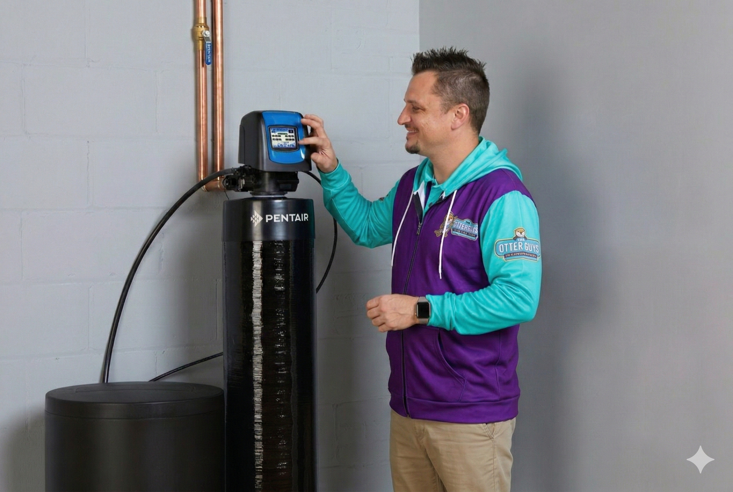 Otter Guys technician inspecting a water filtration system